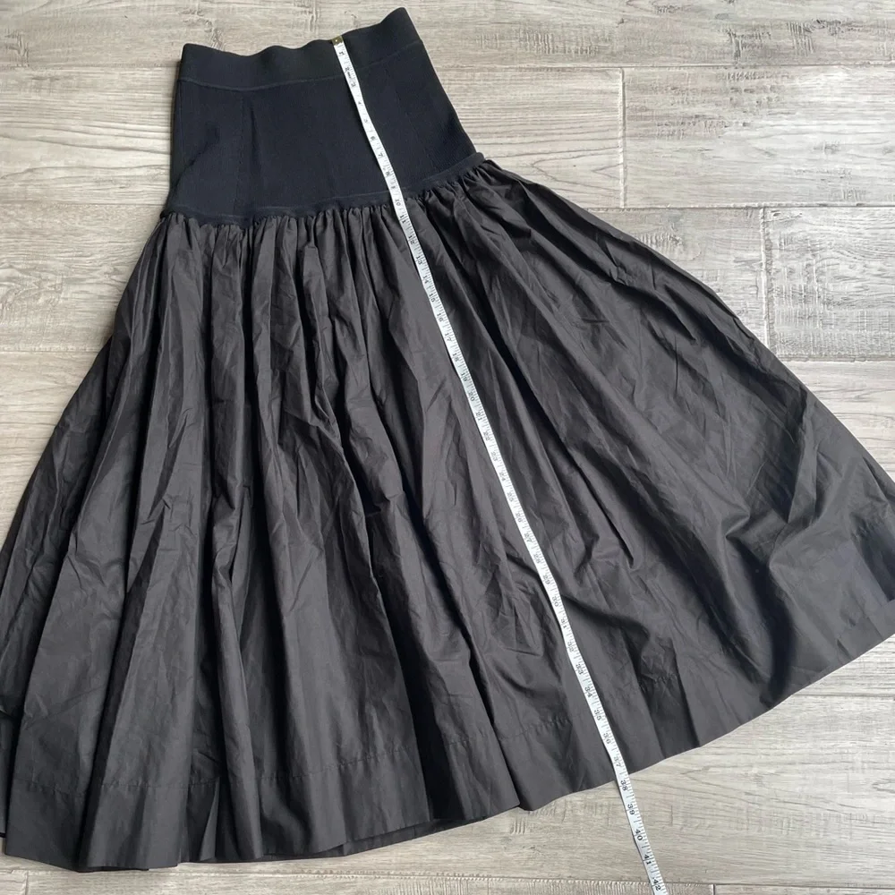 A.L.C. Marlowe Mixed Media Midi Skirt Black Poplin Cotton Stretch Drop Waist XS